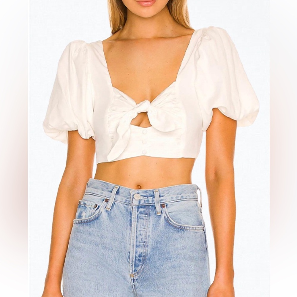 NWT For love & lemons white Jessie puff sleeved crop top